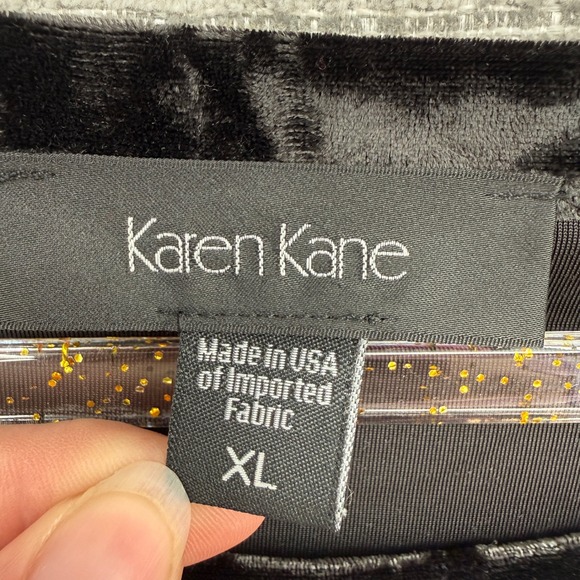 Karen Kane Black Velvet Lace Trim Long Sleeve Tunic Top Sz XL USA Whimsigoth - Picture 3 of 11